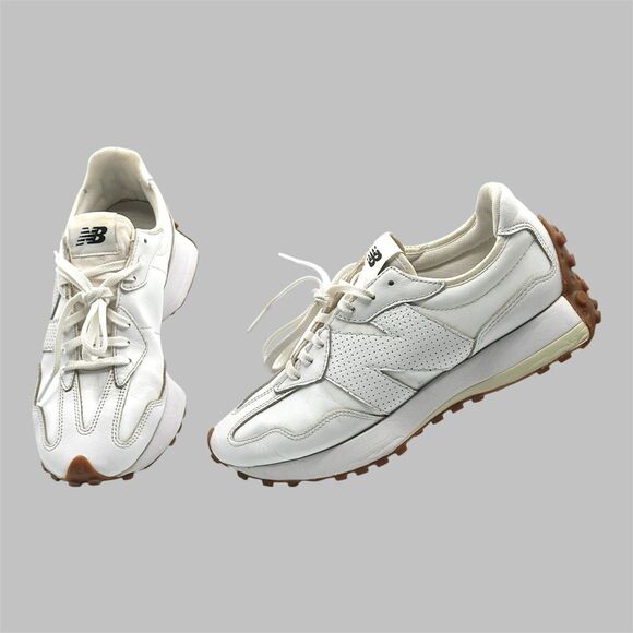 New Balance Shoes - New Balance 327 White Leather Gum Sole Sneakers Womens Size 8.5 B WS327LS